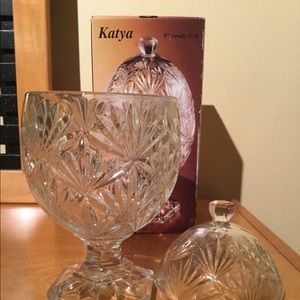 Luminarc crystal Katya tall oval candy dish 9” holiday party table decoration